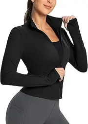 [baleaf] Women's Workout Zip Up Cropped Jackets Soft Athletic Running Gym Yoga Track Jackets with Thumb Holes
