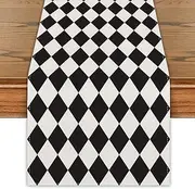 Black and White Diamond Table Runner Tea Themed Party Decor Picnic Holiday Checkered Tablecloth Black and White Decorations for Home Party