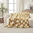 Dreamaker Checkered Plush Sherpa Fleece Electric Heated Throw 180 x 200cm Cream