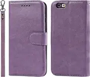 Case for iPhone 6S 6 Leather Wallet Case with Card Holder Slot SunYoo Drop Protection Shockproof Cover Kickstand Magnetic Handbag with Wrist Strap Women Men Flip Folio for iPhone6S iPhone6 Purple