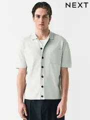 Ice Grey Relaxed Fit Premium Short Sleeve Knit Button-Through Polo Shirt (AN5735) | $62