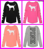 Victoria's Secret Pink Strappy Varsity Crew Tee Shirt Black Punch Gray Dog M NIP