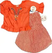 JOYOUS AND FREE GIRL EMBROIDERED CORAL SKIRT AND PEASANT TOP SZ 7
