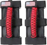 BESTAOO 2 x Roll Bar Grab Handles Paracord Grip Handle for Jeep Wrangler YJ TJ JK JL & Gladiator JT 1955-2024 UTV ATV, Fit for 2 to 4-inch Roll Bars, Upgrade Metal Buckle (Red)