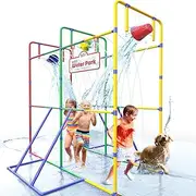 Backyard Waterpark Sprinkler Water Toy for Kids, Fun Outdoor Water Play with Dump Buckets and Splash Wheel Water Toys for Backyard Water Park
