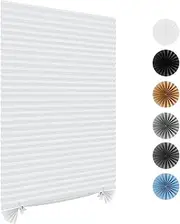 Stick On Blinds for Windows - No Drill Temporary Blinds, Light Filtering Pleated Paper Shades for Doors, Kitchen, Patio, Bathroom