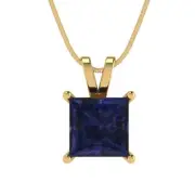 2.5 Princess Designer Blue Sapphire Pendant Necklace 16" chain 14k Yellow gold