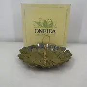 oneida Natures Garden stainless steel tidbit server tray Gold handle 11.5 “