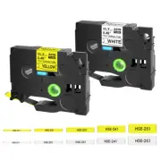 Fits Brother P-Touch HSe Tape Heat Shrink Tube Labels White / Yellow 6-24mm