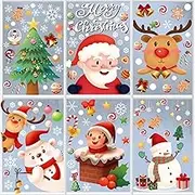Christmas Window Clings Decorations 9 Sheets 242 Pcs Xmas DIY Window Stickers Snowflake Reindeer Santa Claus Removable Static Stickers for Christmas Window Door Refrigerator Cabinet Decor