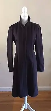 NWT NARCISO RODRIGUEZ ITALY LONG FITTED WOOL CASHMERE COAT IN EGGPLANT~$3,200!
