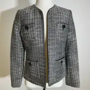 NWT Kasper Black White Silver Tweed Open Front Blazer Suit Jacket Womens Size 4