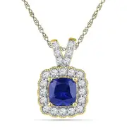 10k Yellow Gold Round Created Blue Sapphire Solitaire Pendant 3-1/2 Cttw