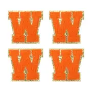 4Pcs Chenille Letter Patches Iron on Letter Patches Orange W Alphabet Decorative
