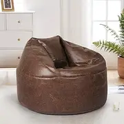 MARLOW Bean Bag Chairs Cover Without Filler, Large Lazy Sofa Cover, PU Leather Recliner Storage Bags Cover,Home Game Lounger for Kids Adults, Indoor Outdoor (320L Capacity, Dark Brown, 100 × 70 cm)