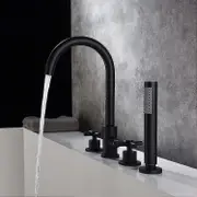 Bathtub Faucet Matte Black Bathtub Faucets With Hand Shower 2 Cross Handles 4 Hole Bathtub Faucet Deck Mount Bathroom Faucet Brass