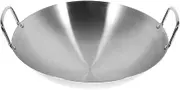 Wok Wok Frying Pan Stainless Steel Frying Iron Base Cooking Non-Flat Kitchen Handle Strip Pan(26 * 26cm)