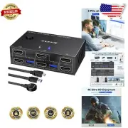Versatile KVM Switch for 2 Computers & Dual Displays - 4 USB 3.0 Ports Included