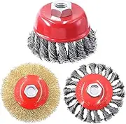 Glarks 3 Pack Wire Wheel Brush Cup Brush Set with Carbon Steel 5/8 Inch-11 Threaded Arbor, Twist Knot Wire Cup Brush Coarse Crimped Wire Brush for Grinders Metal Rust Paint Removal
