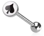 Tongue Ring Spade Poker Card 316L Surgical Steel Barbell