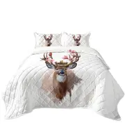 Art Painting Cute Birds Nest on Deer Antlers Coverlet
