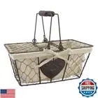 Stonebriar Farmhouse Metal Chicken Wire Picnic Basket with Hinged Lids, Handl
