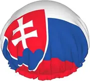 Flag Of Slovakia Print Various Activities Shower Cap Reusable Soft And Lightweight Bath Hair Cap Long Hair