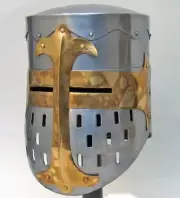 MEDIEVAL KNIGHT TEMPLAR CRUSADER Middle Ages Two Tone Steel HELMET ARMOR M New