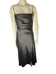 Banana Republic Black Satin Slip Dress Bias Cut Draped Neck M Minimalist NWT