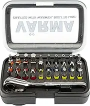 31-Piece Bits Set with Colour Coding, Includes Mini Bits Ratchet, Screwdriver Bit Set, (S-, PH-, PZ-, Hex-, T-, TH -Bit), Accessories Rotary Drill (Includes Mini Bits Ratchet)