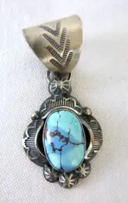 Navajo Artist Greg Perry Golden Hills Turquoise Pendant 925 Sterling Silver 2 In