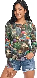 [RPLIFE] Colorful Succulents Cactus Sheer Shirts, Sexy Mesh Tops for Women S-XXL, Colorful Succulents Cactus, Medium