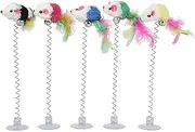 EZONEDEAL Cat Spring Mouse Feather Play Toy Teaser Bell Wand Interactive Kitten Pet Stick Fun Wand Sucker Toy (Mouse Toy)