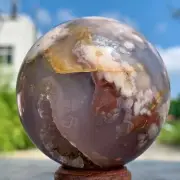 263G Natural Sakura Flower Agate QUARTZ Sphere Crystal Ball Healing