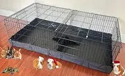 47" Extra Large Dwarf Rabbit Habitat Guinea Pig Play Yard Hamster Critters Turtle Enclosure with TOP Cover Panel, Center Divider Room Door Ramp Bottom Canvas 47L x 24W x 14H Inches
