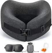 [H HOME-MART] Travel Pillow,Compressed Memory FoamTravel Neck Pillow for Airplane,New Ergonomic Design Soft Neck Support,Travel Essentials Accessories Kit with Eye Masks, Earplugs, and Luxury Bag for Office,Flight