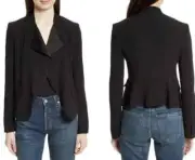 Theory Black Kensington Peplum Jacket Crepe Draped Women Blazer Size 0 New $455