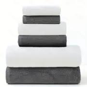 GGP Gray And White Premium Cotton Towel Set 6 Pieces, Soft & Absorbent Bath Towels For Adults