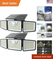 Adjustable Outdoor Solar Motion Sensor Lights - 355° Wide Coverage, 2-Piece