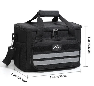 Black Versatile Large-Capacity Picnic Insulated Bag - Detachable Shoulder Strap