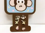 New Children's Mini Pierced Girl's Stud Earring Set 3 Monkeys Bananas Pink Heart