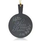Round Slate Cheese Board with Rope, Bless This Home (7.3 In, Black)