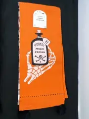 Magic Potion Halloween Dish Towels 2-Pack 25"x15" Orange & Plaid Cotton Skeleton