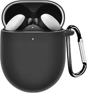 [Miimall] Compatible with Google Pixel Buds A-Series Case, [Front LED Visible] [Carabiner] Silicone Shockproof Protective Cover Case for Google Pixel Buds A Case-Black