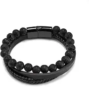 Europe and the United States titanium men's multilayer volcanic rock woven leather creative tiger eye personalized magnetic buckle bracelet.