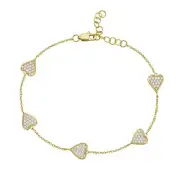 Gili Jewels 14k Yellow Gold Diamond Heart Eternity Bracelet Round Dangle/Drop