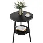 Side Table round Bedside Table 2-Tier White Nightstand Modern End Table Coffee E