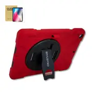 StylePro combo, iPad 7th, 8th & 9th gen case with tempered glass screen protector & rotating stand, red