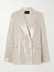 [Dima Ayad] Dima Ayad - Double-breasted Sequined Gauze Blazer - Beige - L L Neutrals