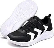 [IceUnicorn] Trainers Boys Girls Indoor Shoes Children's Sports Shoes Velcro Trainers, Black White, 34 EU